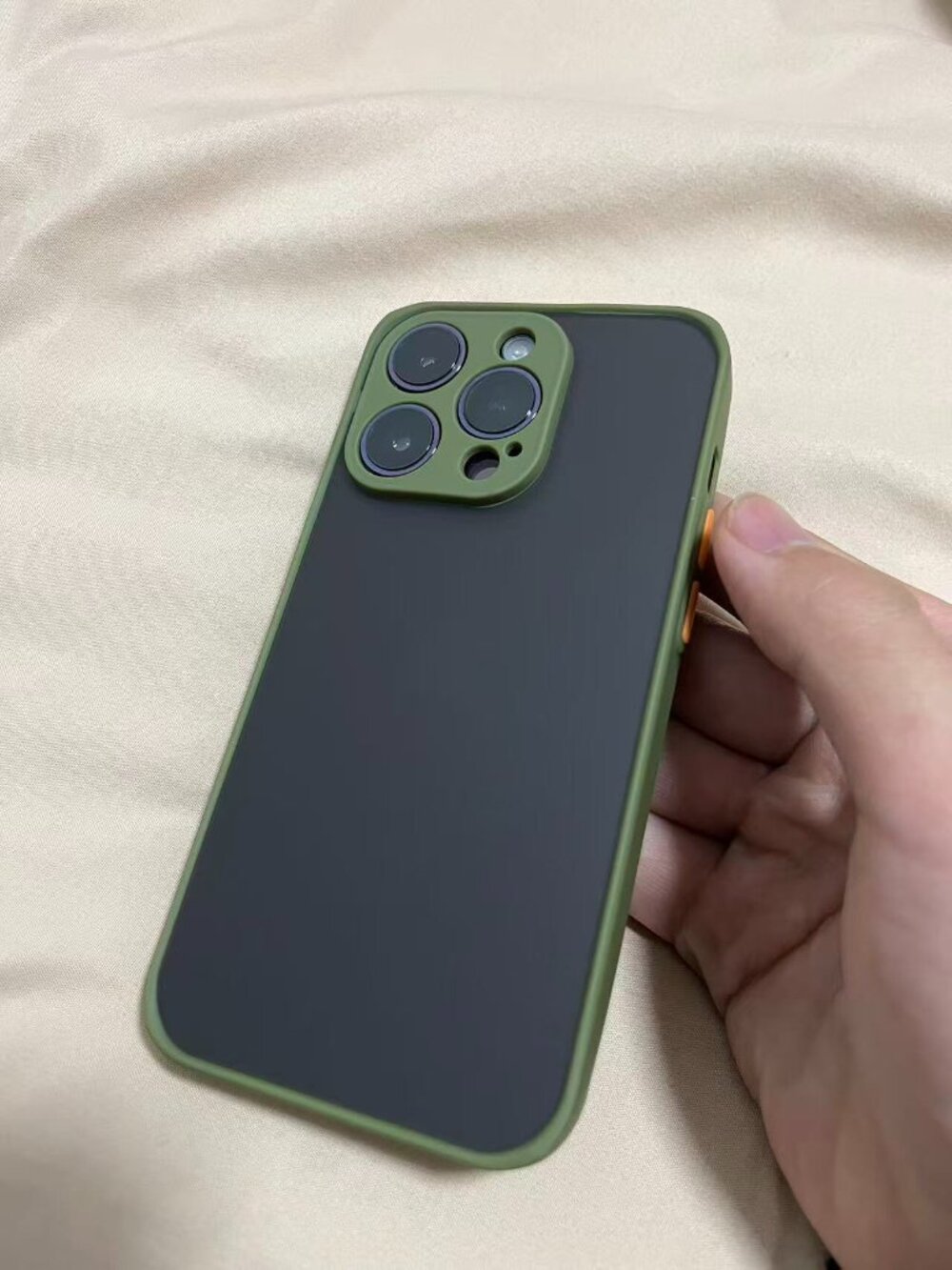 Sage Green + Black Frosted Case w/ Peach Buttons